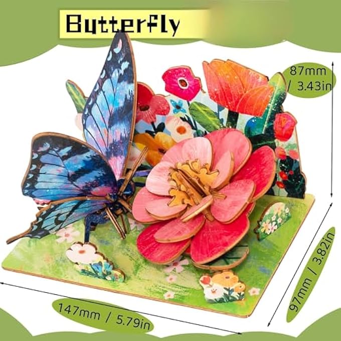 3D WOODEN PUZZLE FOR ADULTS, TEENS AND KIDS, DIY CREATIVE WOOD CRAFT KIT, BRAIN TEASER & EDUCATIONAL JIGSAW PUZZLE, BEAUTIFUL BUTTERFLY DESKTOP ORNAMENT, GREAT GIFT FOR HOLIDAYS, FAMILY FUN - Image 3